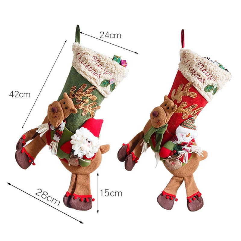 Christmas Stockings Socks Santa Snowman Hanging Xmas Tree Ornaments